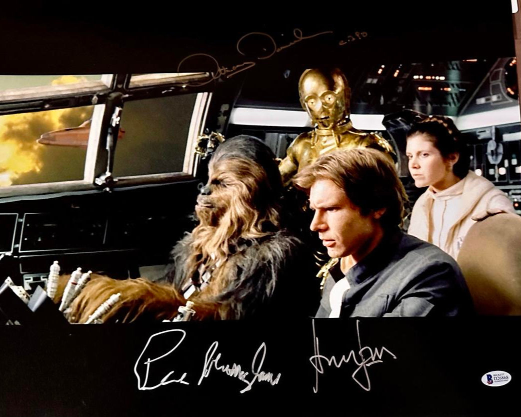Harrison Ford, Peter Mayhew, Anthony Daniels Signed 16x20 Photo (Star Wars) *RARE* - Beckett COA